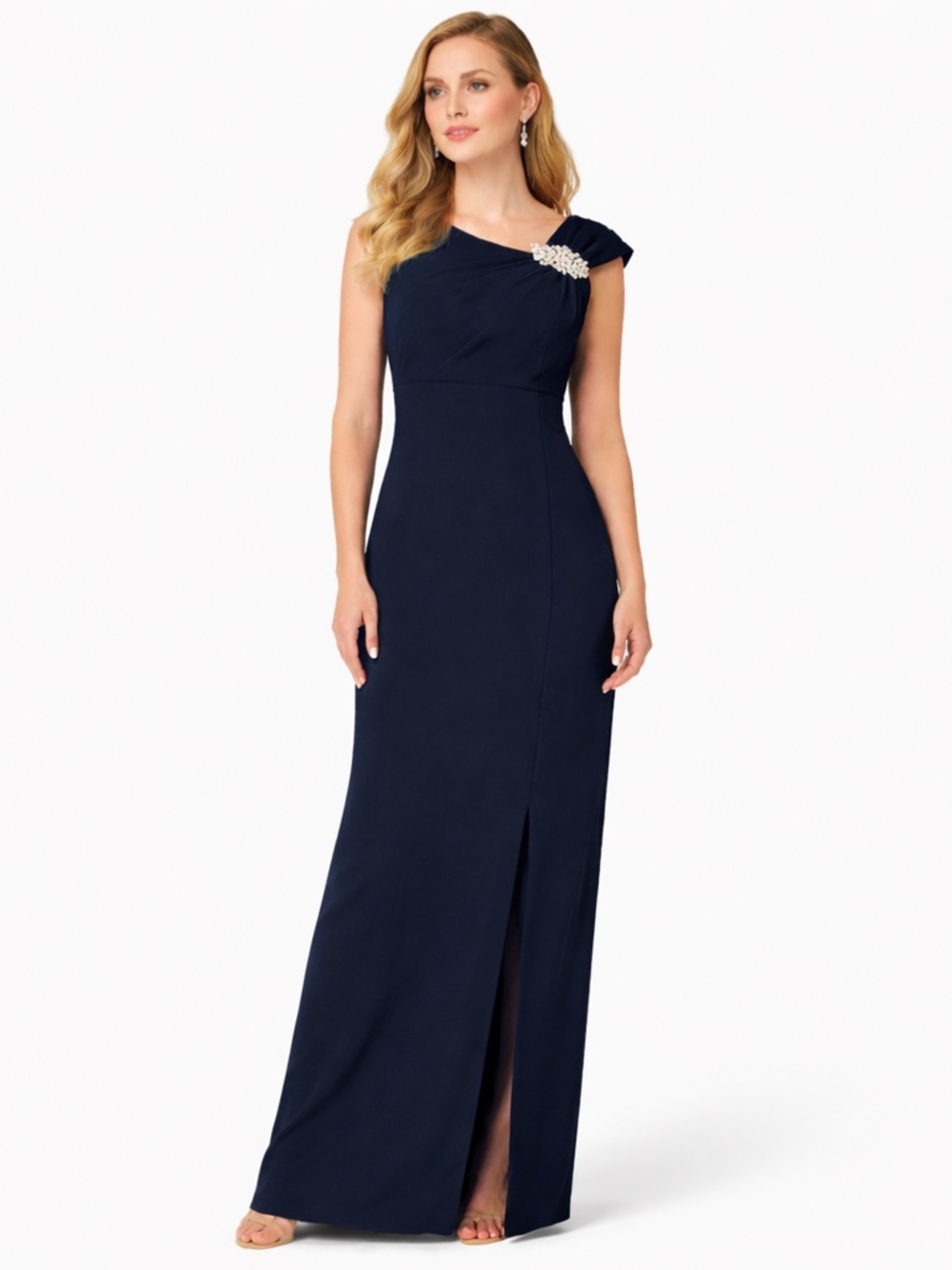SLNY - Asymmetric Draped‎ Brooch Gown